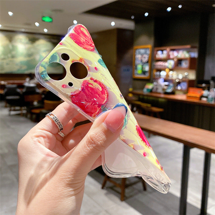 Small fresh tulip x suitable for Apple 13Pro Max mobile phone case iphone11 flash drill 12 drops of glue XR