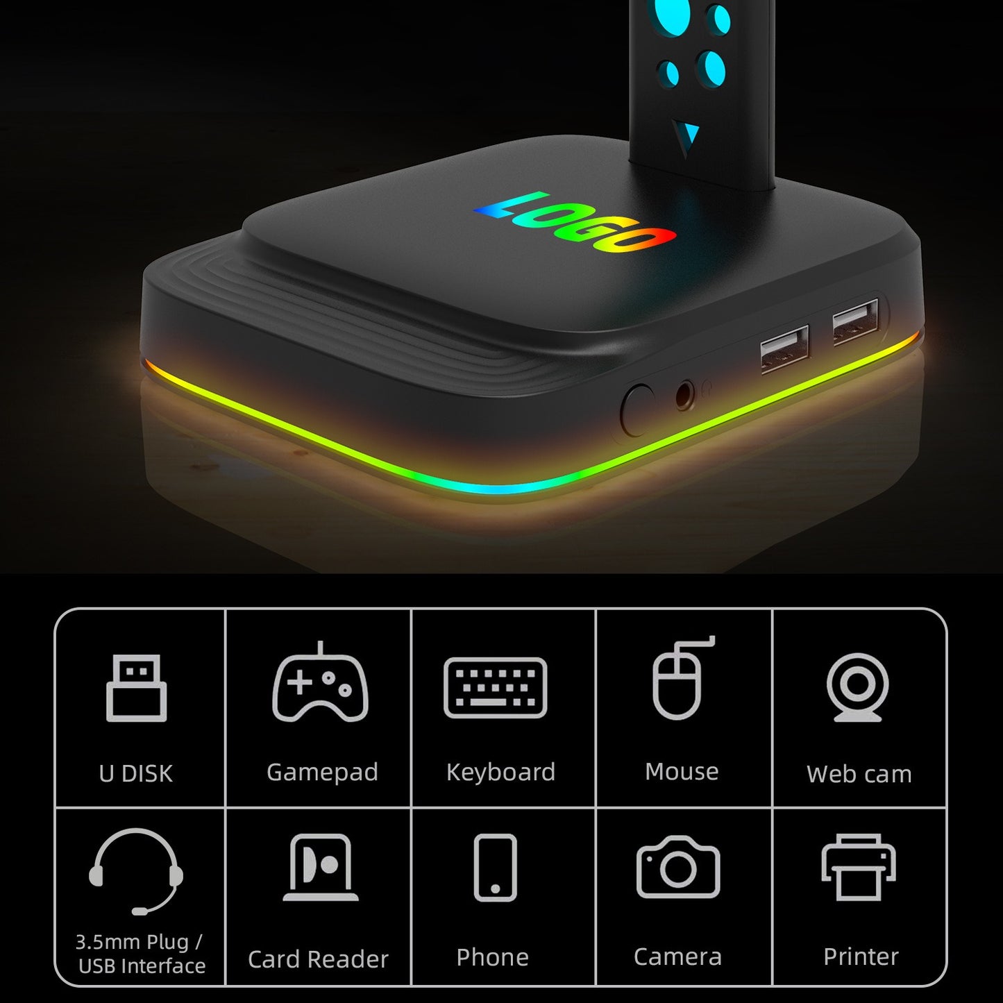 Headphone holder RGB Amazon hot item color changing luminous dazzling esports RGB headphone holder with AUX 3.5mm