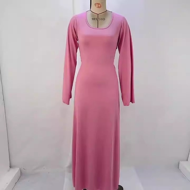 Women's New Autumn New Product Fashion Loose U-neck Back Lace up Long sleeved Dress