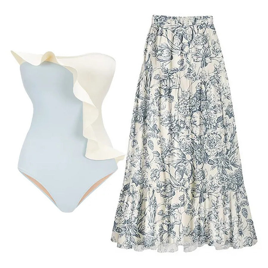 backless one-piece swimsuit women's tight fitting conservative hot spring vacation swimsuit