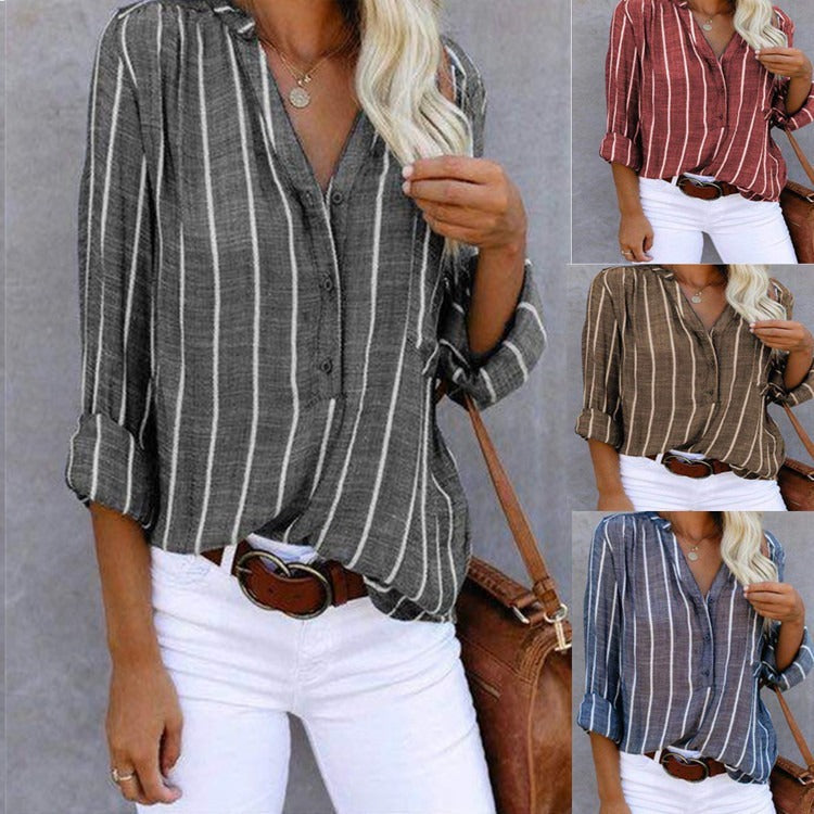 Minimalist and fashionable printed striped shirt for foreign trade shirts for women