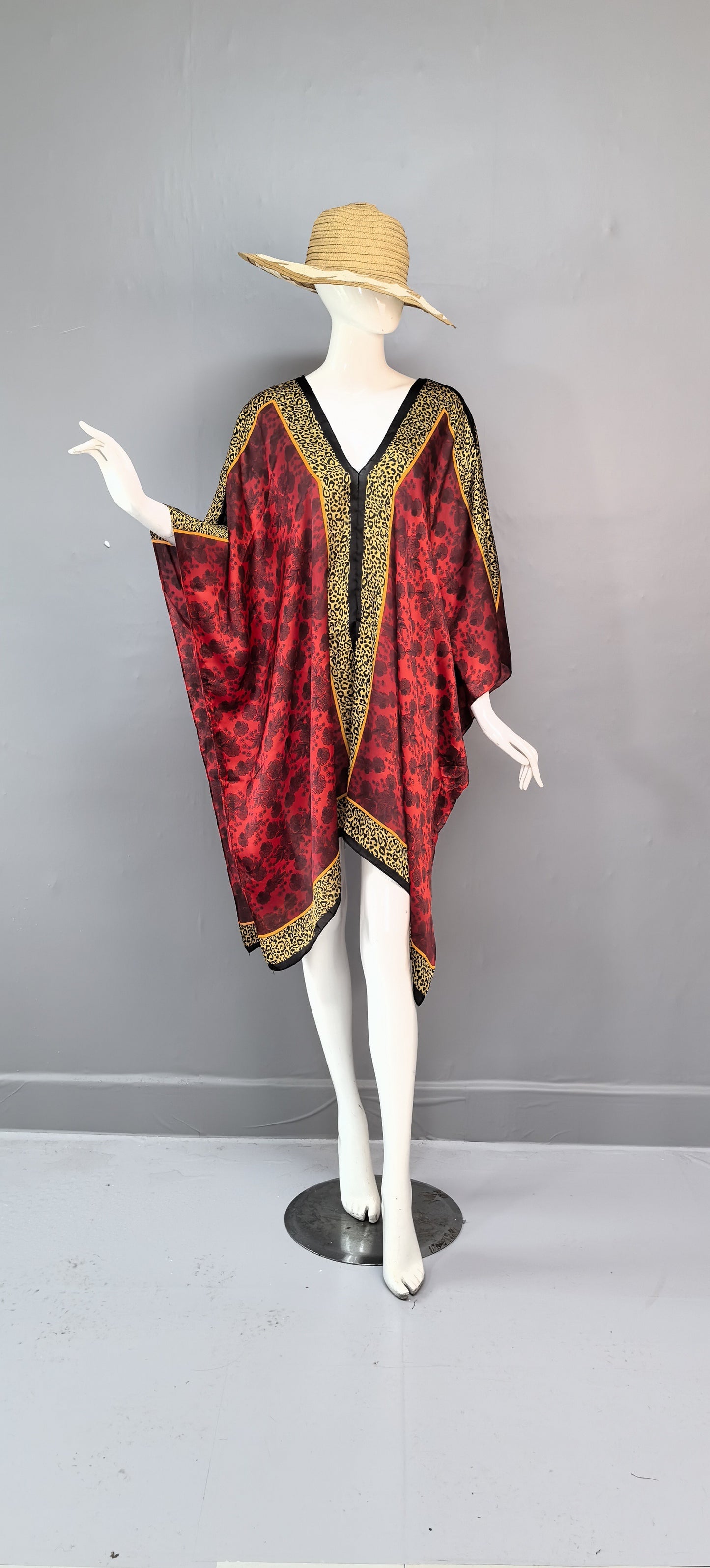 V-neck simulation silk vacation beach dress