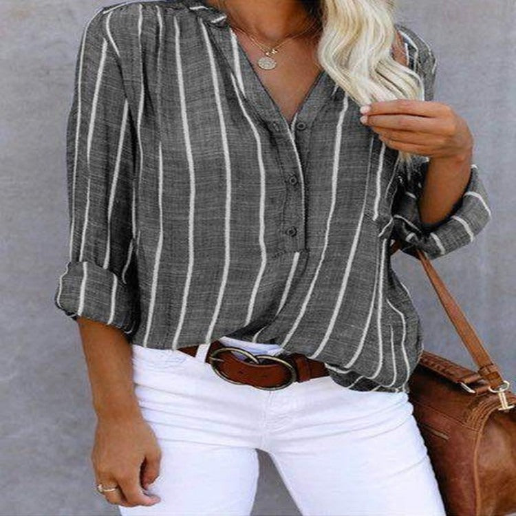 Minimalist and fashionable printed striped shirt for foreign trade shirts for women