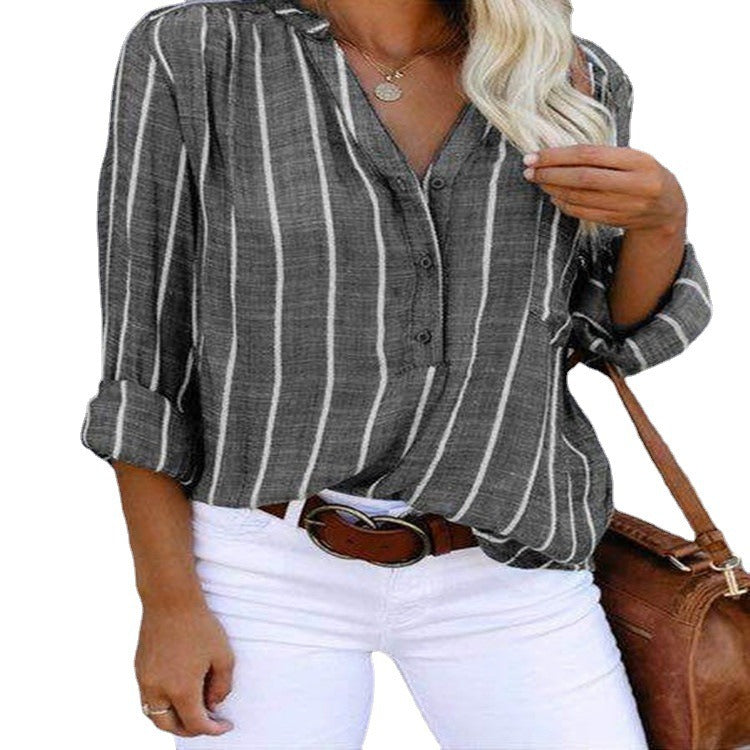 Minimalist and fashionable printed striped shirt for foreign trade shirts for women
