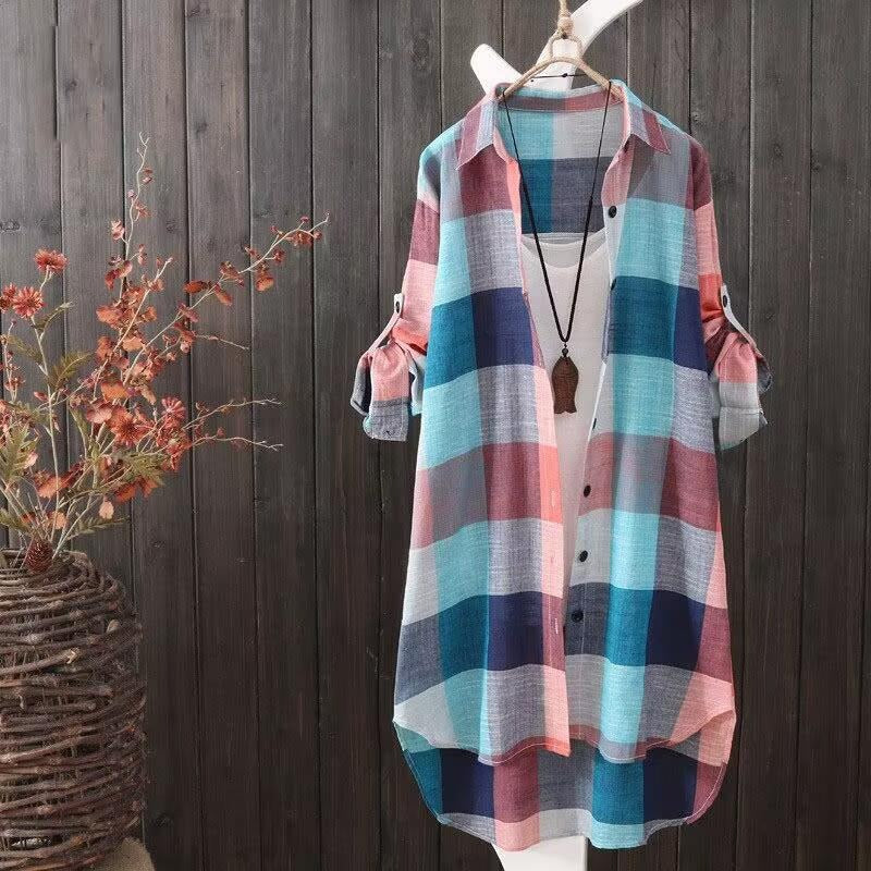 Sunscreen shirt women's medium length plaid shirt women's casual coat