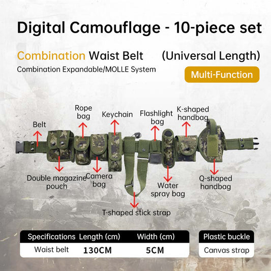 10-in-1 Tactical Holster & Flashlight Pouch Set, MOLLE Compatible Duty Belt System
