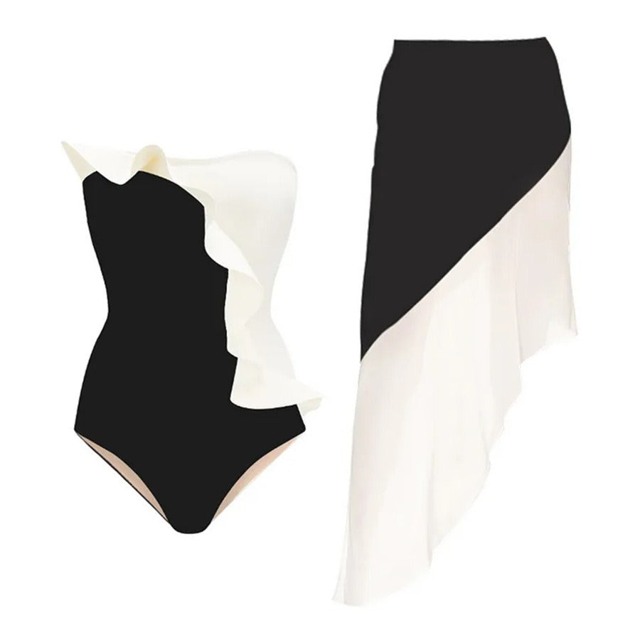 backless one-piece swimsuit  women's tight fitting conservative hot spring vacation swimsuit