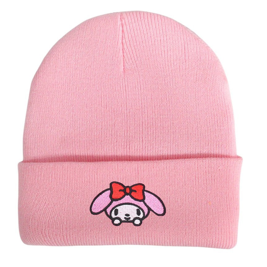 Cute cartoon Sanrio embroidered knitted hat, jade laurel dog wool hat, Kuromi pullover hat, cat warm hat