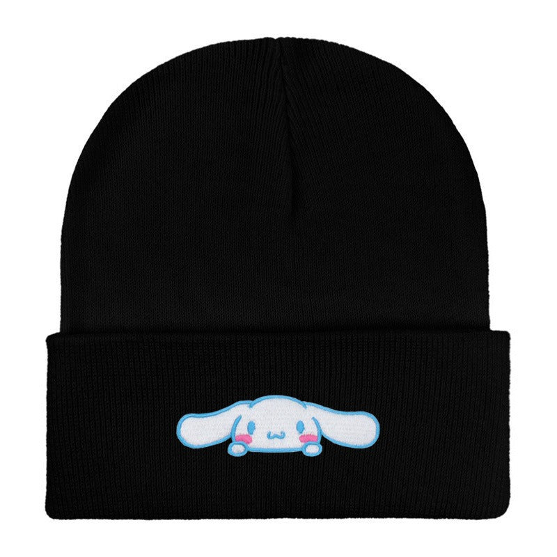 Cute cartoon Sanrio embroidered knitted hat, jade laurel dog wool hat, Kuromi pullover hat, cat warm hat