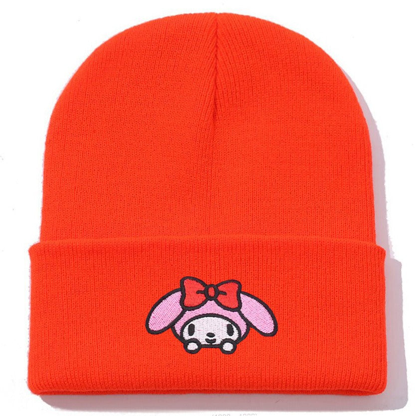 Cute cartoon Sanrio embroidered knitted hat, jade laurel dog wool hat, Kuromi pullover hat, cat warm hat