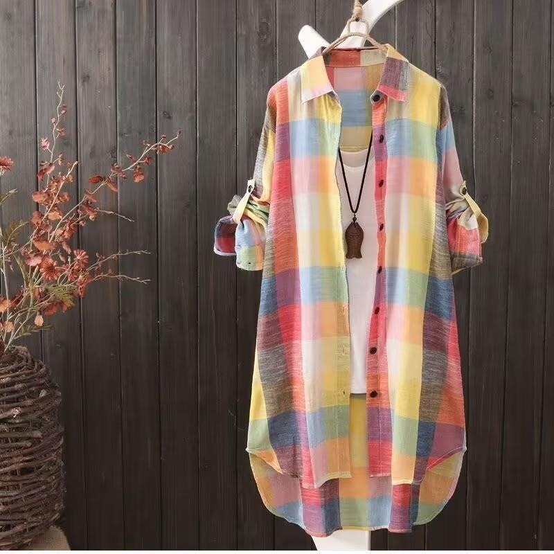 Sunscreen shirt women's medium length plaid shirt women's casual coat