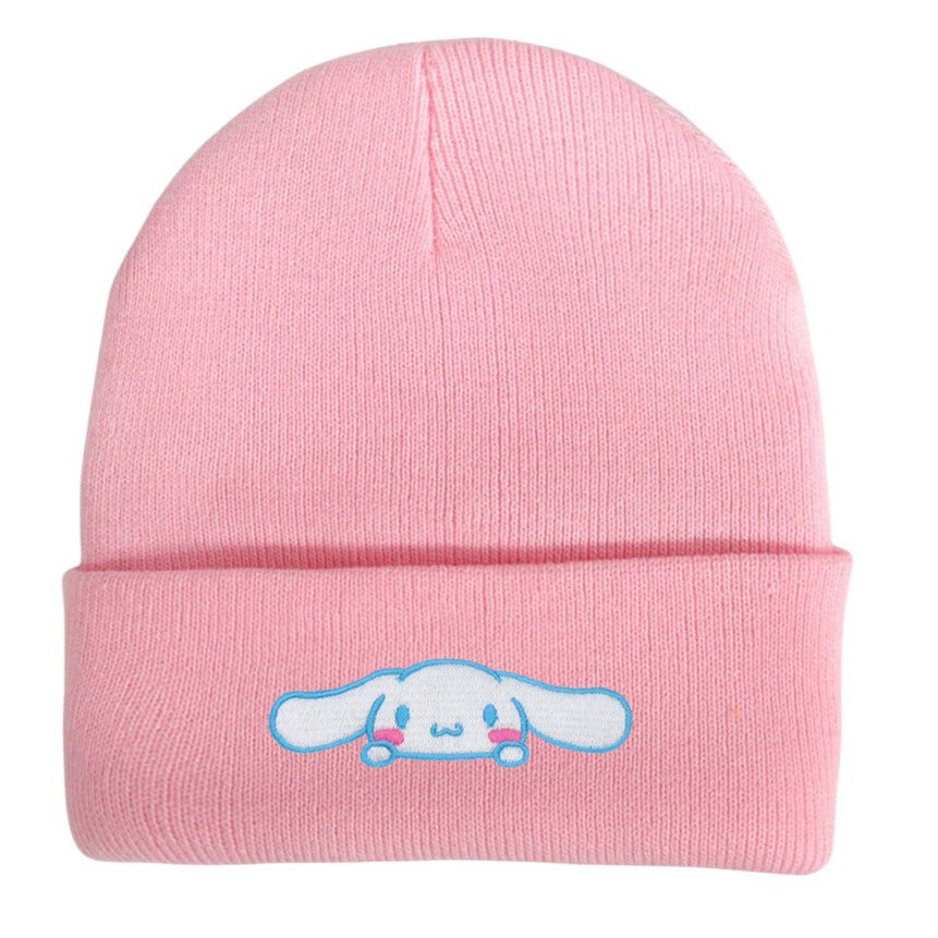 Cute cartoon Sanrio embroidered knitted hat, jade laurel dog wool hat, Kuromi pullover hat, cat warm hat