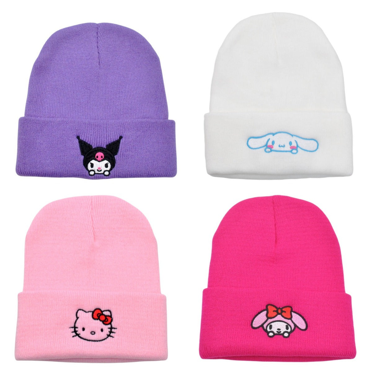 Cute cartoon Sanrio embroidered knitted hat, jade laurel dog wool hat, Kuromi pullover hat, cat warm hat