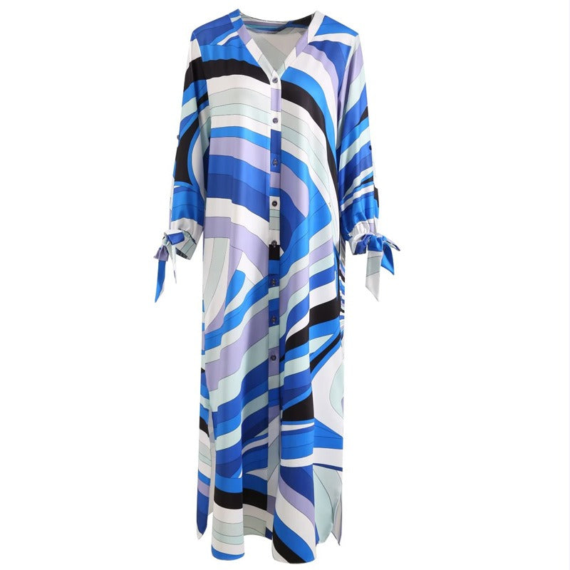 Single breasted princess style split dress for spring and summer women's clothing