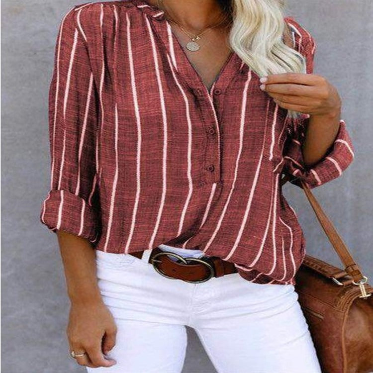 Minimalist and fashionable printed striped shirt for foreign trade shirts for women