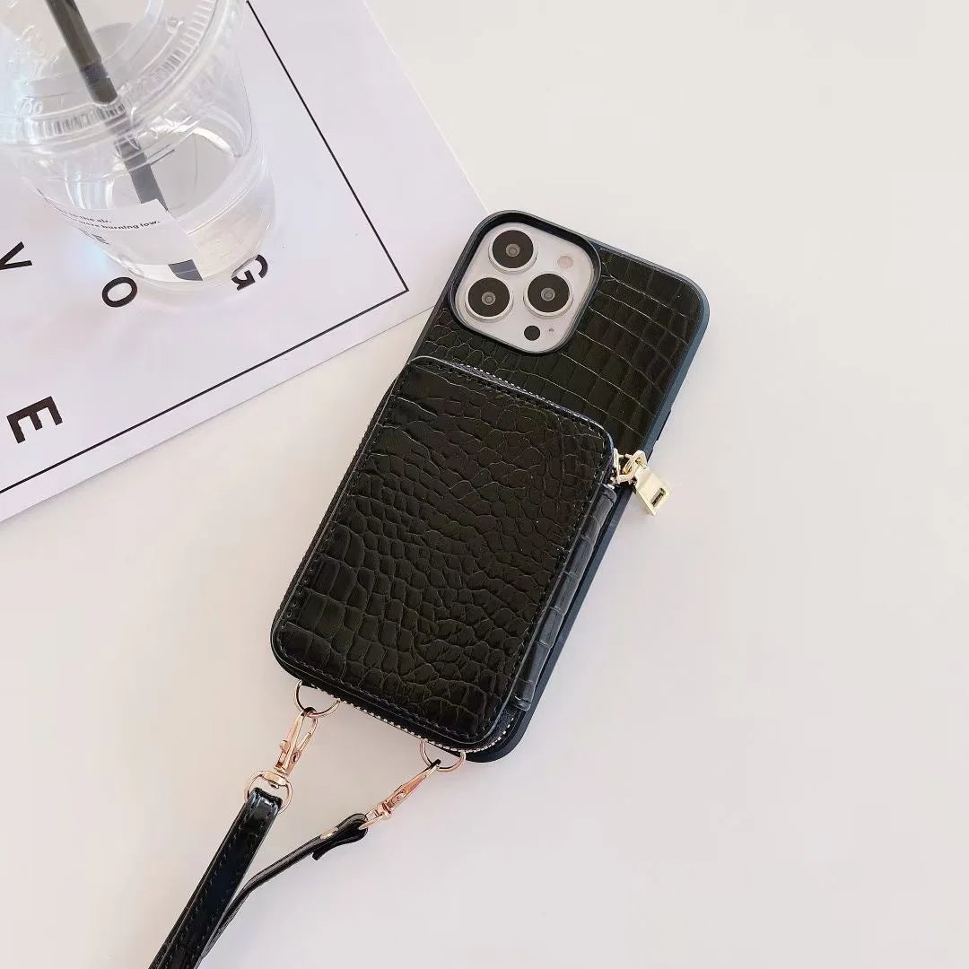 Luxury Leather Wallet Crossbody Lanyard Soft Phone Case Back Hard Cover