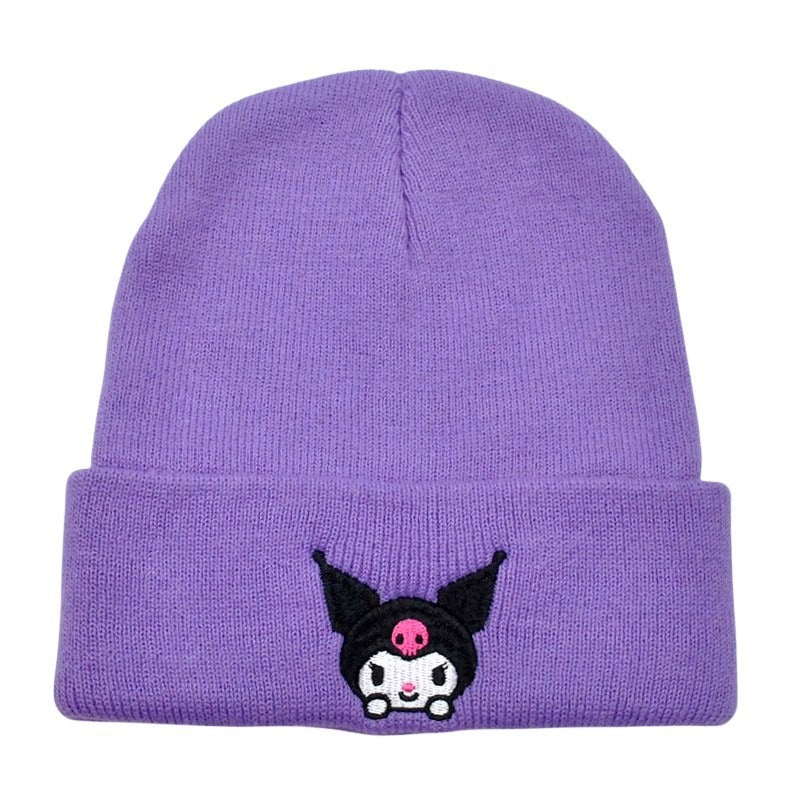 Cute cartoon Sanrio embroidered knitted hat, jade laurel dog wool hat, Kuromi pullover hat, cat warm hat