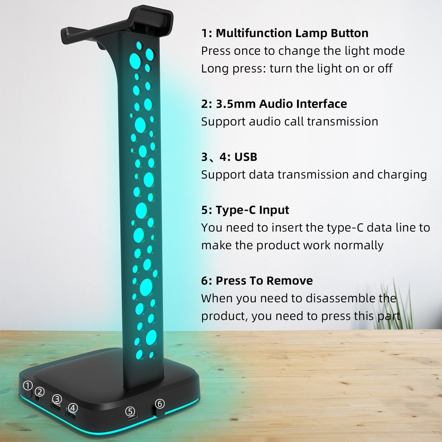 Headphone holder RGB Amazon hot item color changing luminous dazzling esports RGB headphone holder with AUX 3.5mm