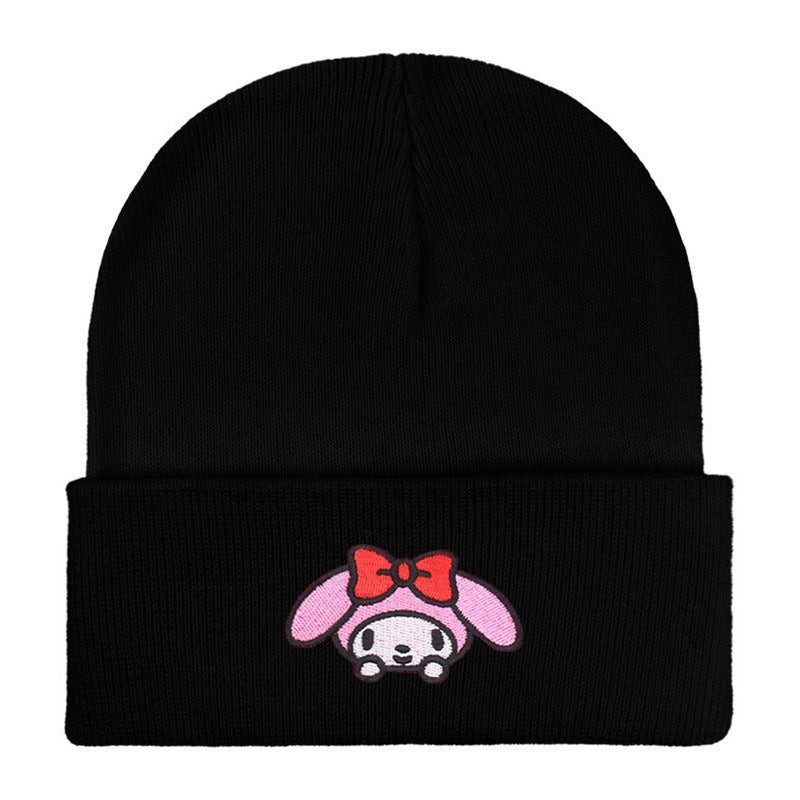 Cute cartoon Sanrio embroidered knitted hat, jade laurel dog wool hat, Kuromi pullover hat, cat warm hat
