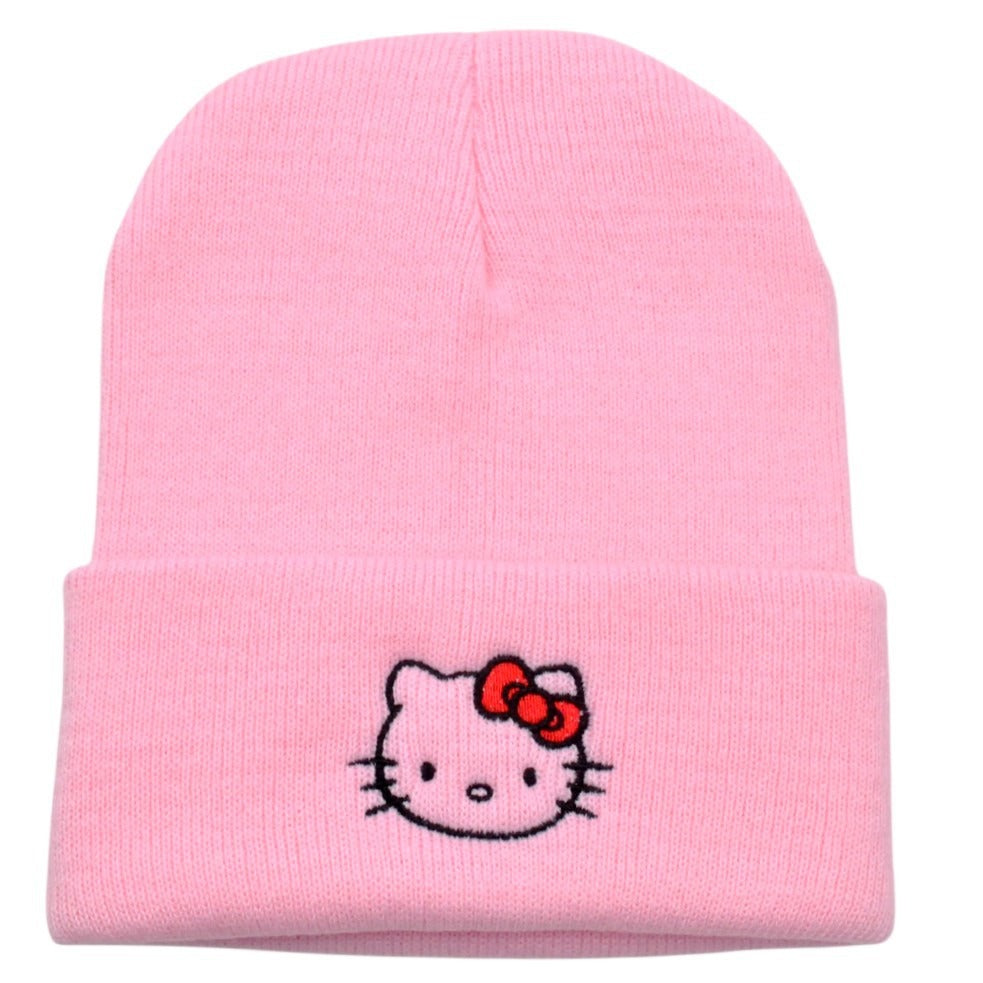 Cute cartoon Sanrio embroidered knitted hat, jade laurel dog wool hat, Kuromi pullover hat, cat warm hat