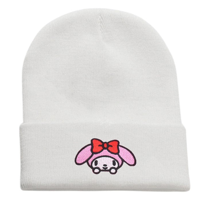 Cute cartoon Sanrio embroidered knitted hat, jade laurel dog wool hat, Kuromi pullover hat, cat warm hat