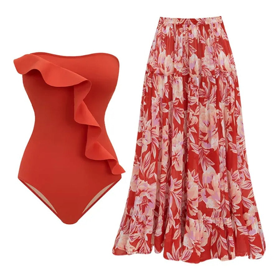 backless one-piece swimsuit  women's tight fitting conservative hot spring vacation swimsuit