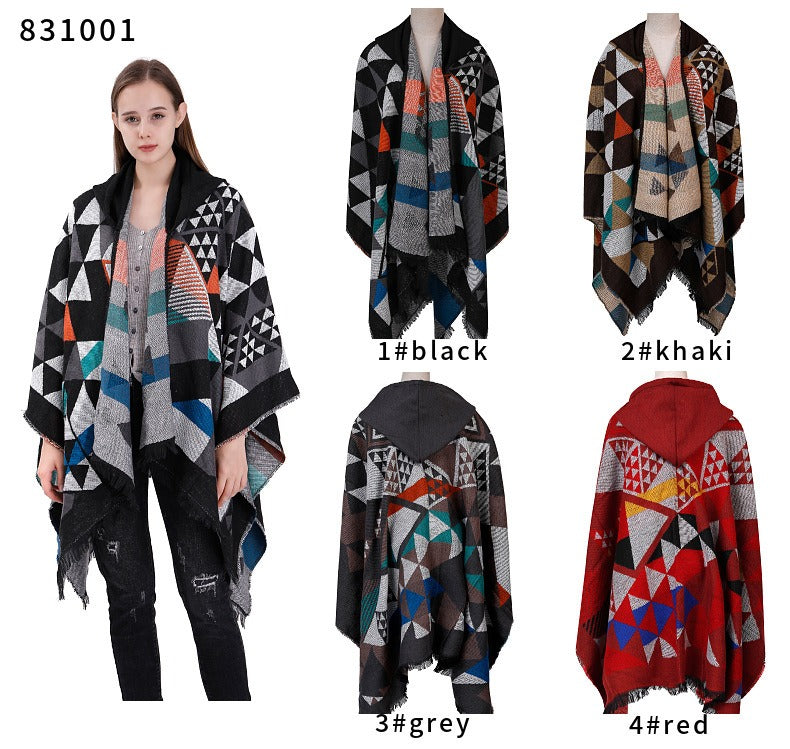 Hooded cape shawl women's plaid knitted shawl scarf shawl dual-purpose
