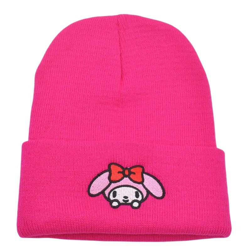 Cute cartoon Sanrio embroidered knitted hat, jade laurel dog wool hat, Kuromi pullover hat, cat warm hat