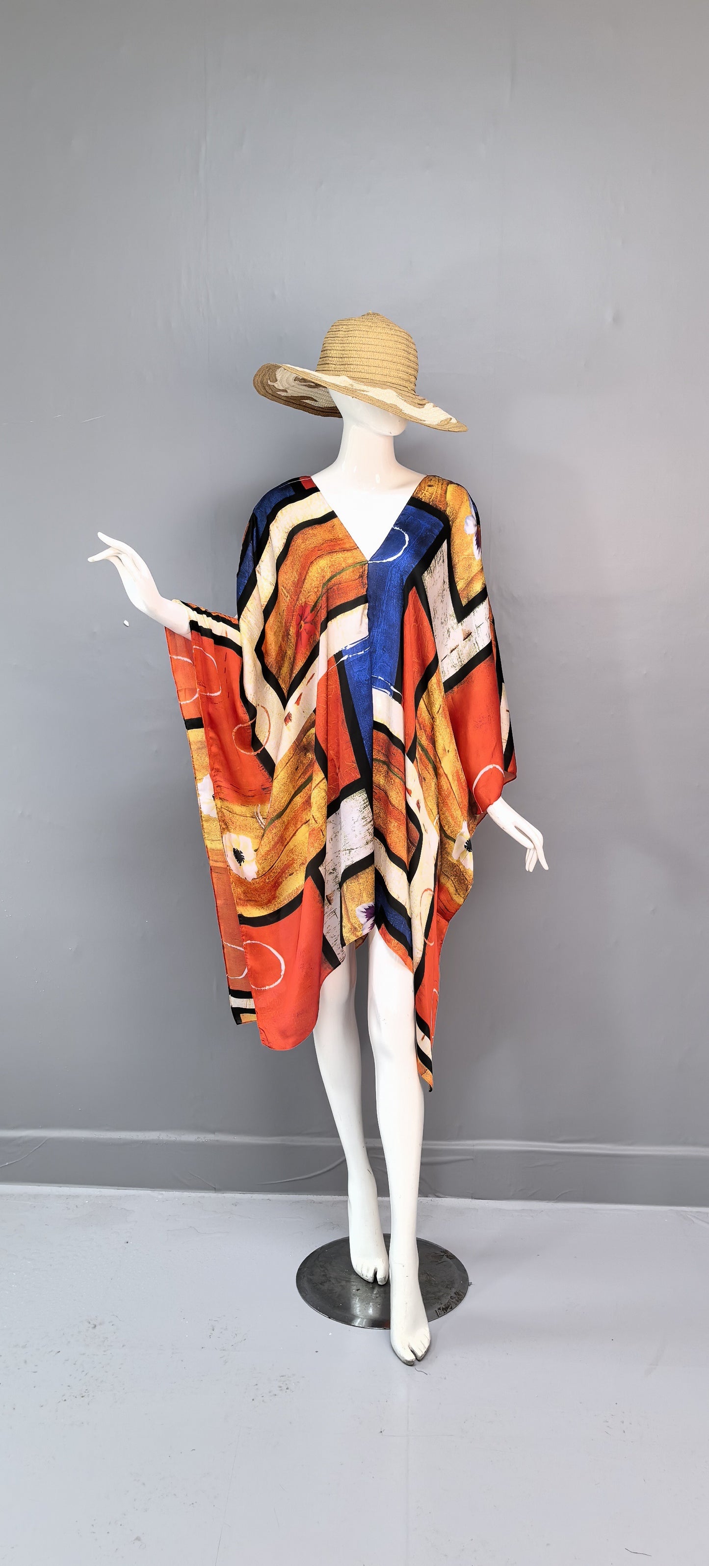 V-neck simulation silk vacation beach dress