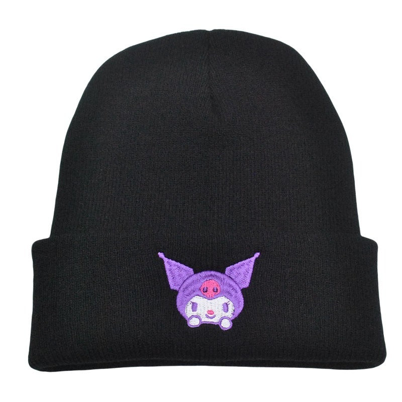 Cute cartoon Sanrio embroidered knitted hat, jade laurel dog wool hat, Kuromi pullover hat, cat warm hat