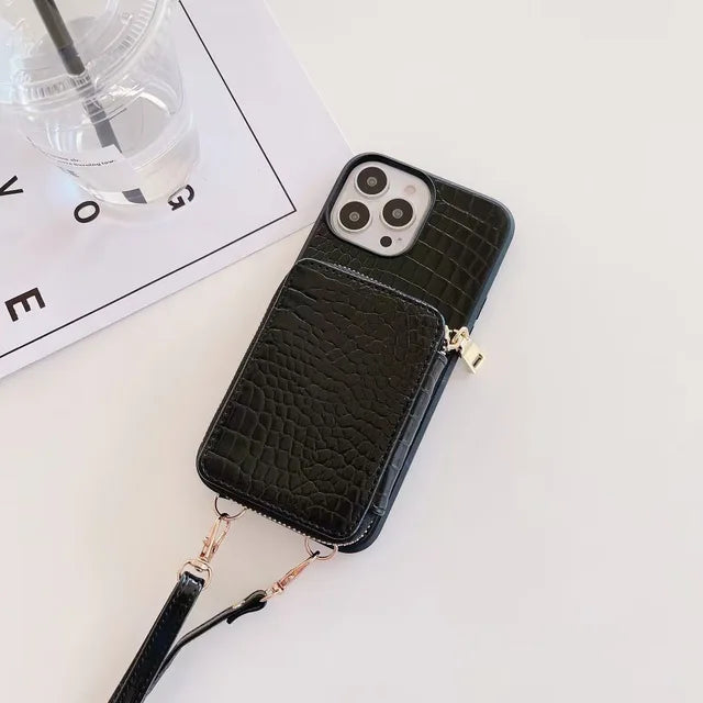 Luxury Leather Wallet Crossbody Lanyard Soft Phone Case Back Hard Cover