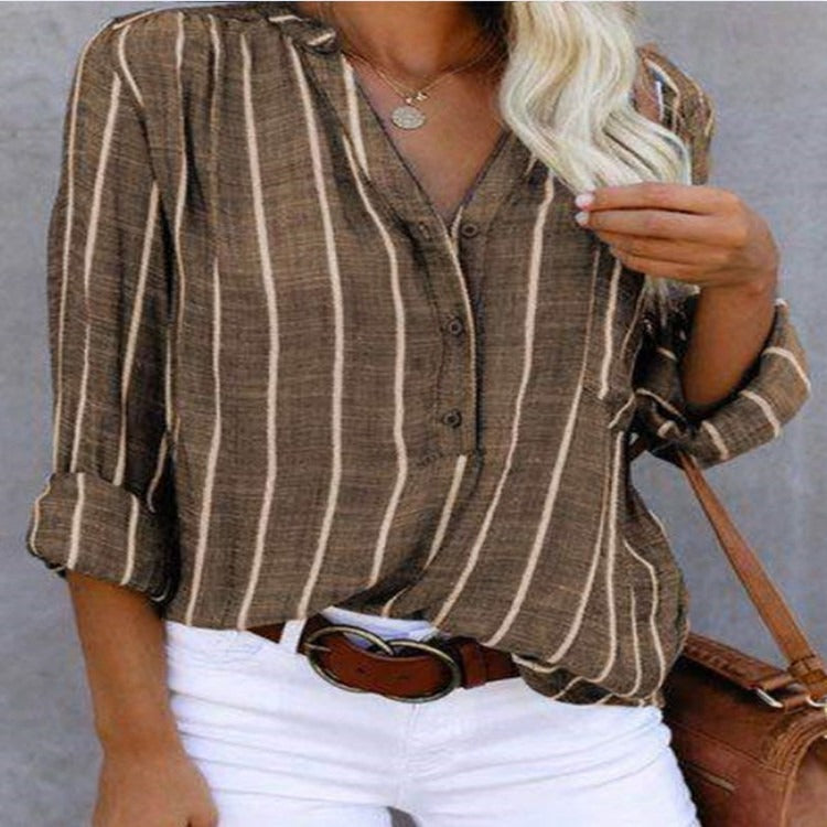 Minimalist and fashionable printed striped shirt for foreign trade shirts for women