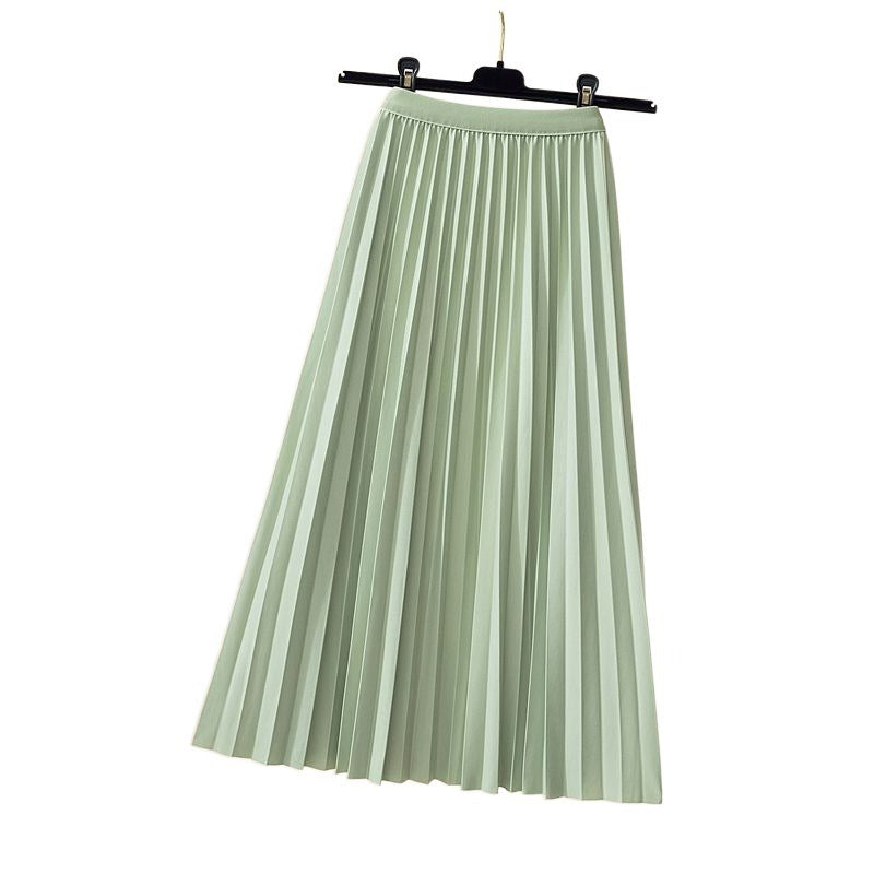 High waisted pleated skirt women's mid length A-line skirt draped and loose large hem skirt