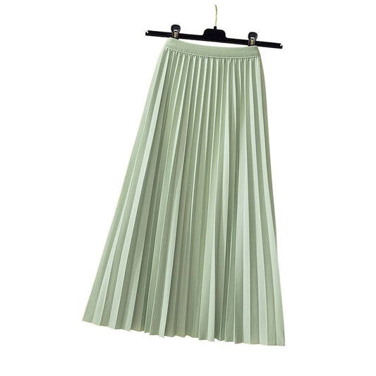 High waisted pleated skirt women's mid length A-line skirt draped and loose large hem skirt