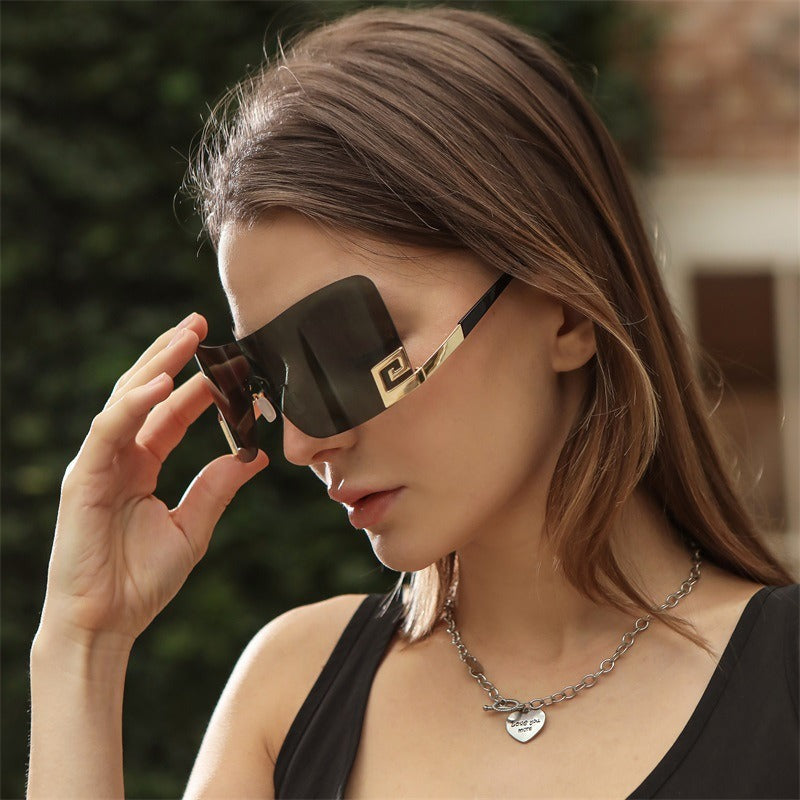 Large frame integrated sunglasses and sunglasses