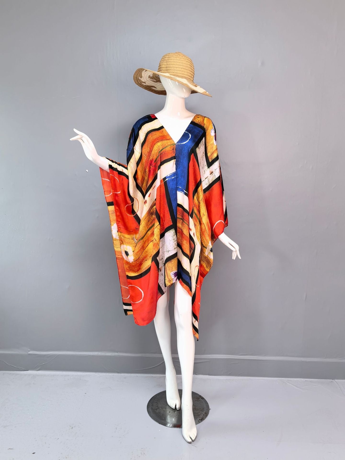 V-neck simulation silk vacation beach dress